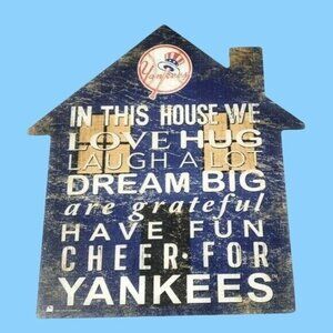 New York Yankees Wooden House Shaped Wall Sign 12" X 11.5" Inspirational Decor